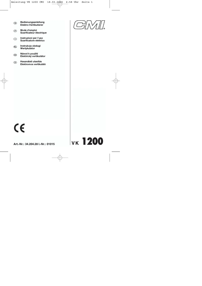 Page n°1 - Manuel utilisateur CMI VK 1200