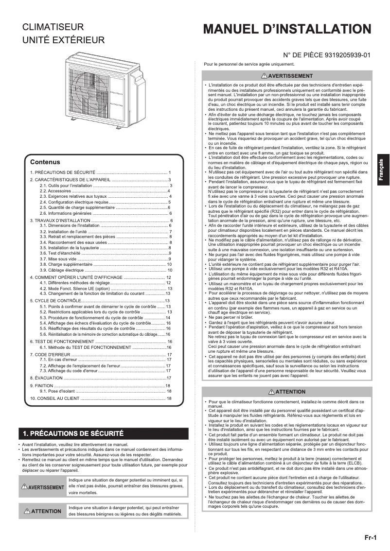 Page 1 de la notice Manuel utilisateur Fujitsu AOEG18KBCA3