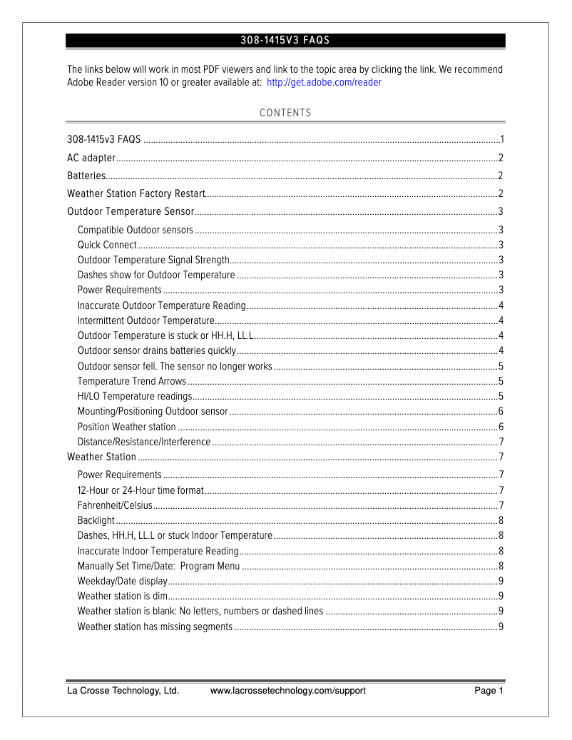 Page n°1 - FAQ La Crosse Technology 308-1415V3