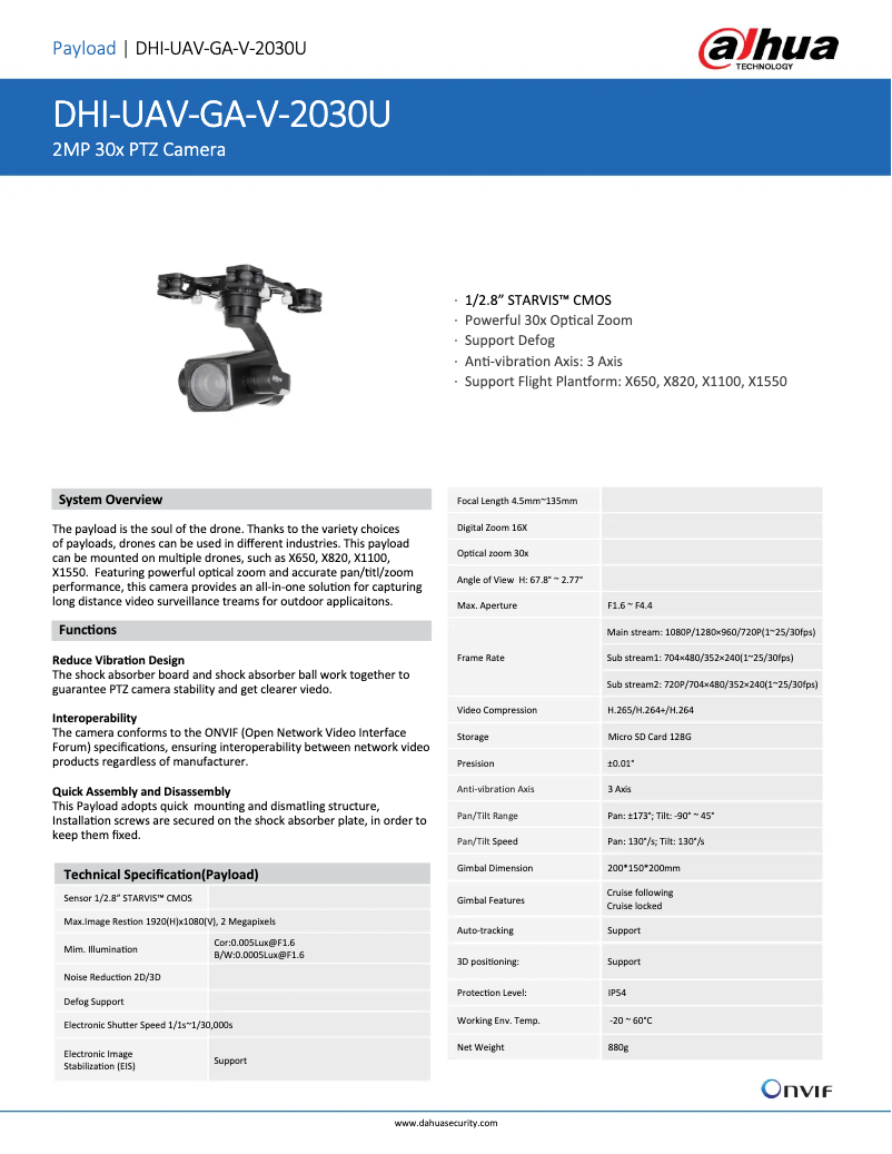 Page n°1 - Fiche technique Dahua Technology UAV-GA-V-2030U