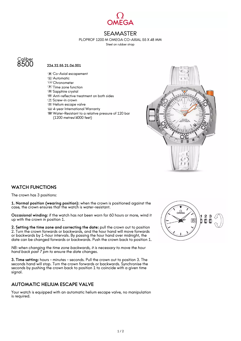 Image de la première page du manuel de l'appareil Seamaster Ploprof