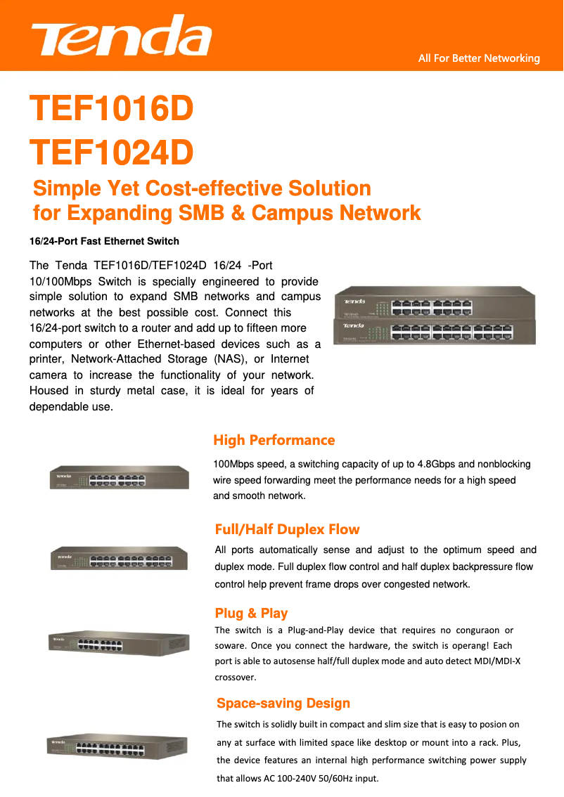 Page n°1 - Manuel utilisateur Tenda TEF1016D