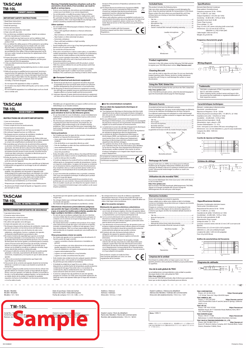 Image de la première page du manuel de l'appareil TM-10L