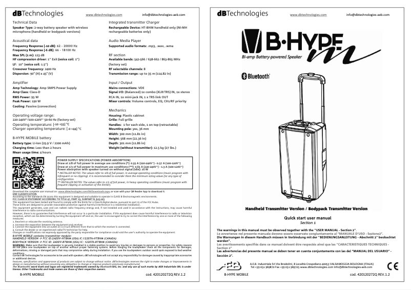 Page n°1 - Manuel utilisateur DB Technologies B-Hype Mobile HT