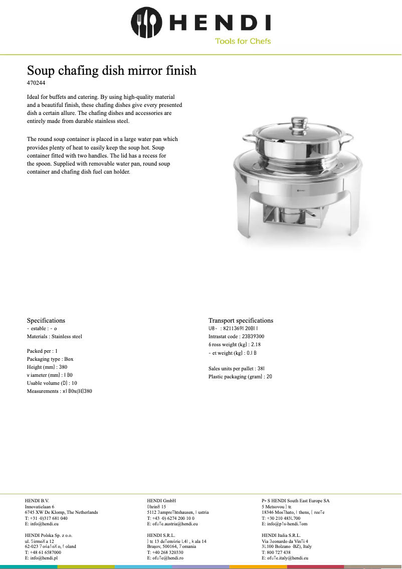Page 1 de la notice Fiche technique Hendi 470244