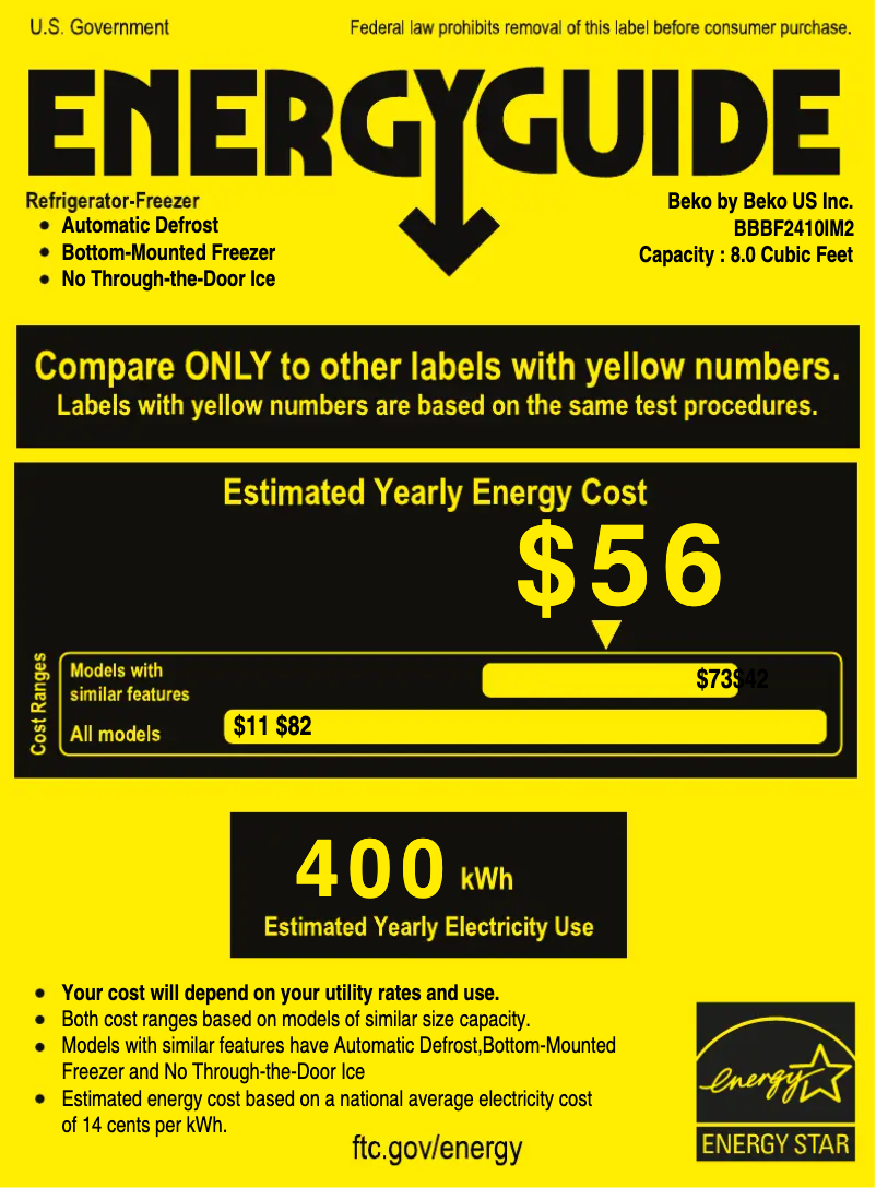 Page n°1 - Label énergétique Beko BBBF2410IM2