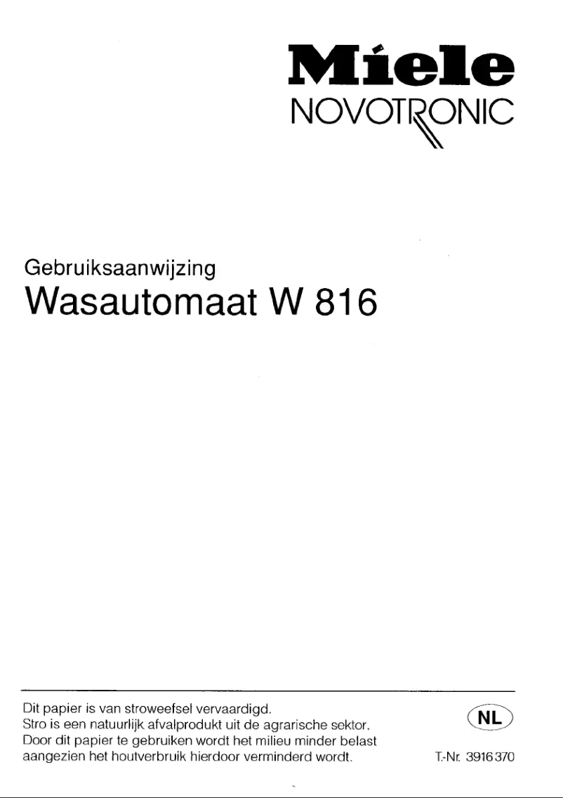 Page n°1 - Manuel utilisateur Miele Novotronic W 816