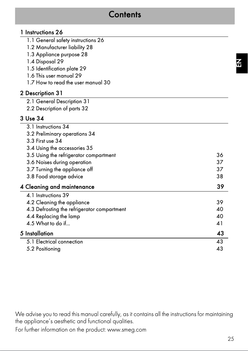 Page 1 de la notice Manuel utilisateur Smeg FAB10HLRD2