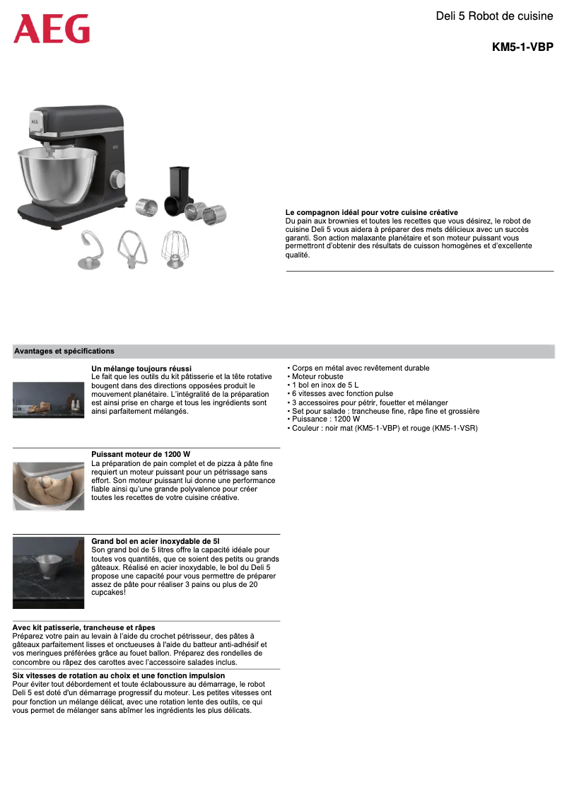 Page 1 de la notice Fiche technique AEG KM5-1-VBP