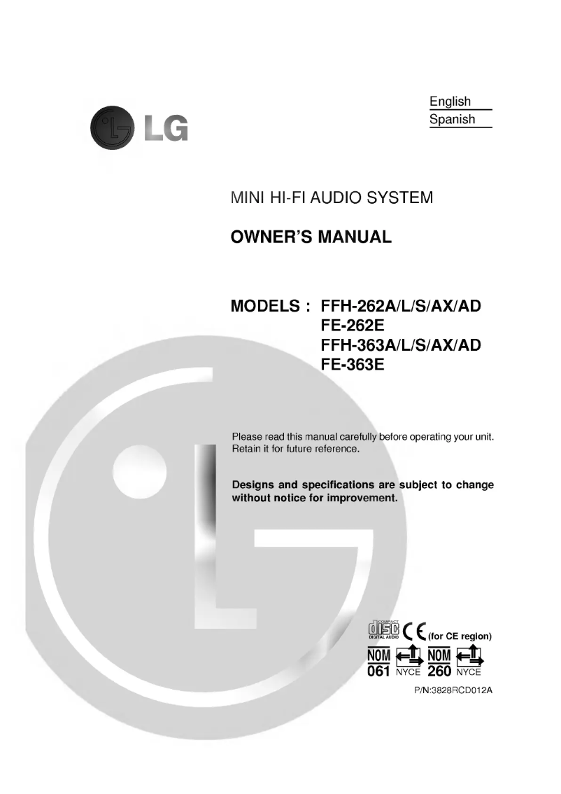 Page 1 de la notice Manuel utilisateur LG FFH-262AD