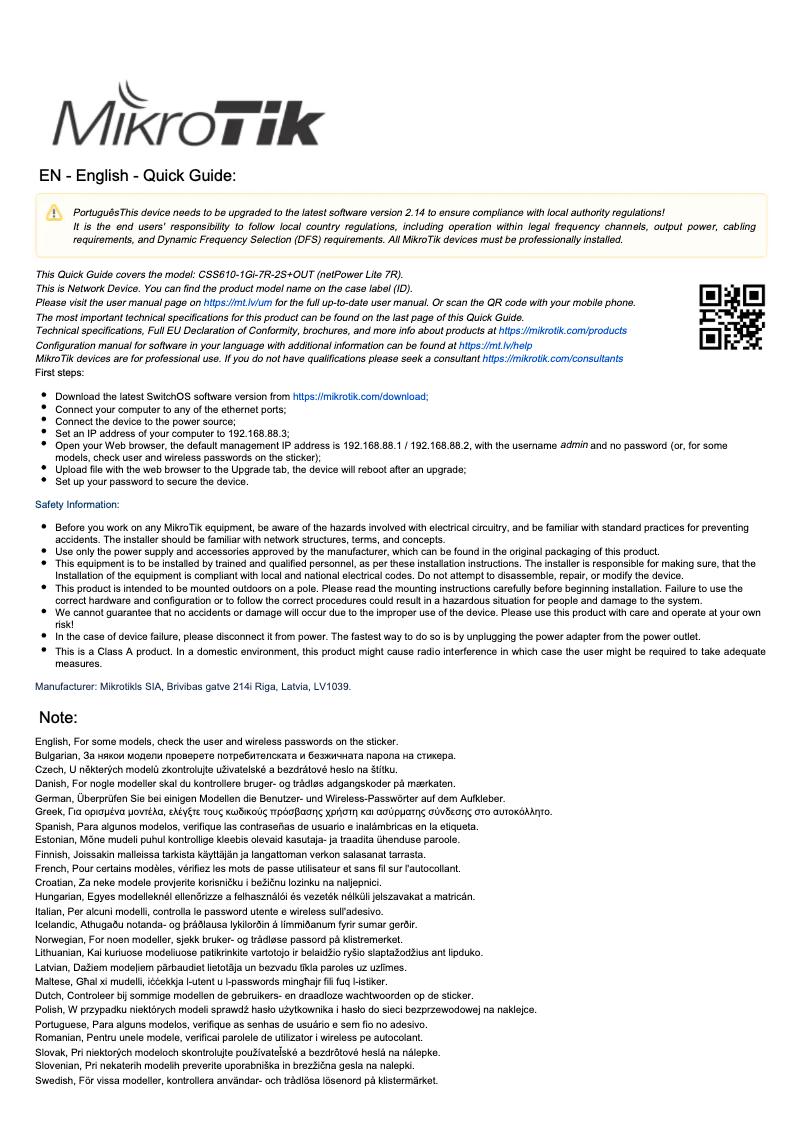 Image de la première page du manuel de l'appareil netPower Lite 7R