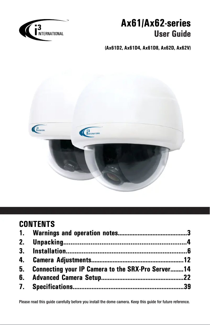 Page 1 de la notice Manuel utilisateur i3International Ax62