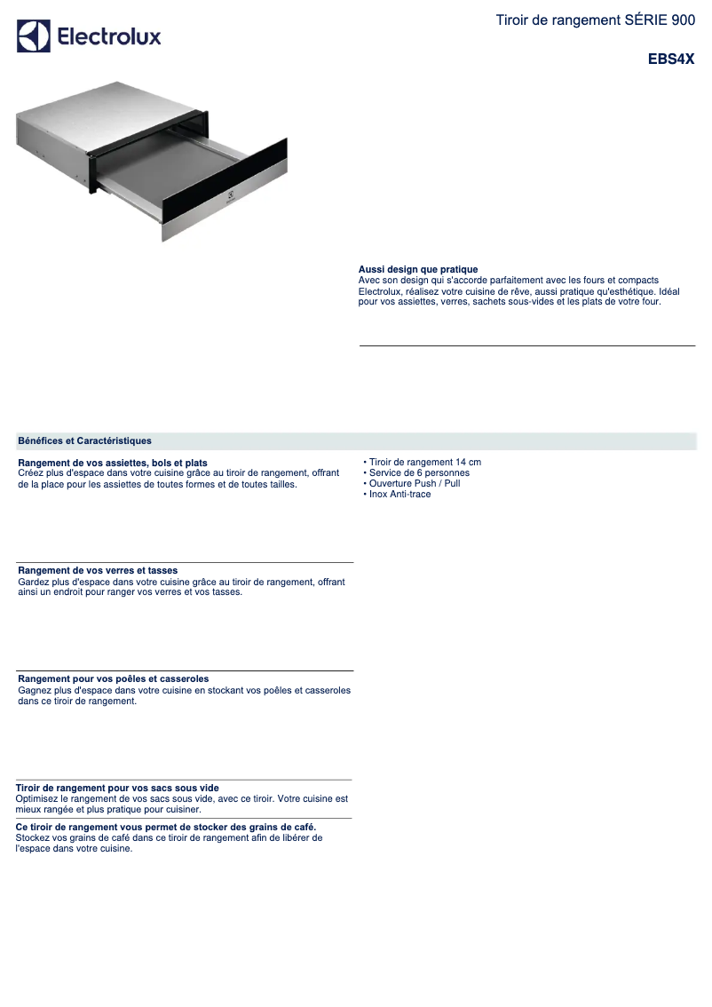 Página 1 del manual Ficha técnica Electrolux EBS4X