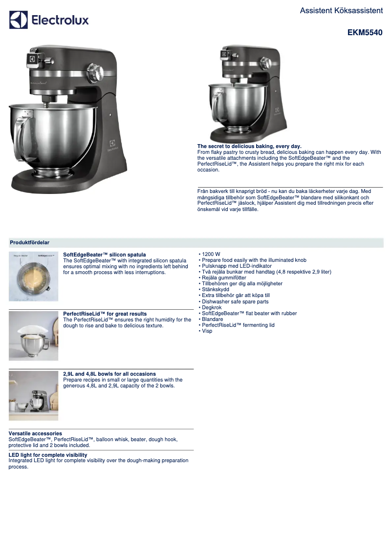 Page n°1 - Fiche technique Electrolux Assistent EKM5540