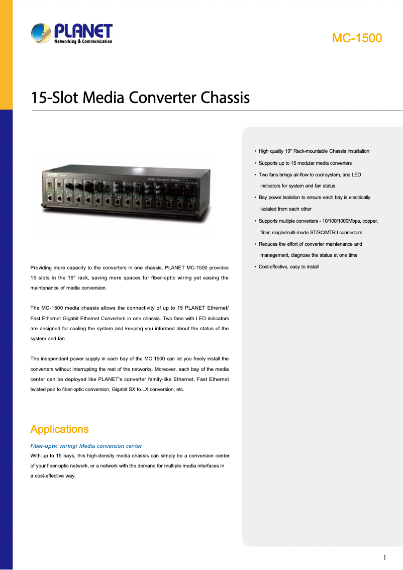 Page 1 de la notice Fiche technique Planet MC-1500