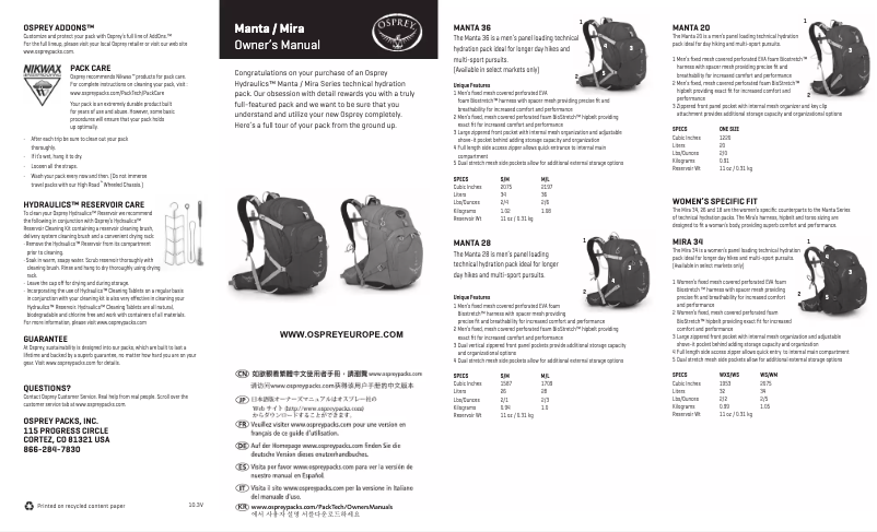 Image de la première page du manuel de l'appareil Manta 36
