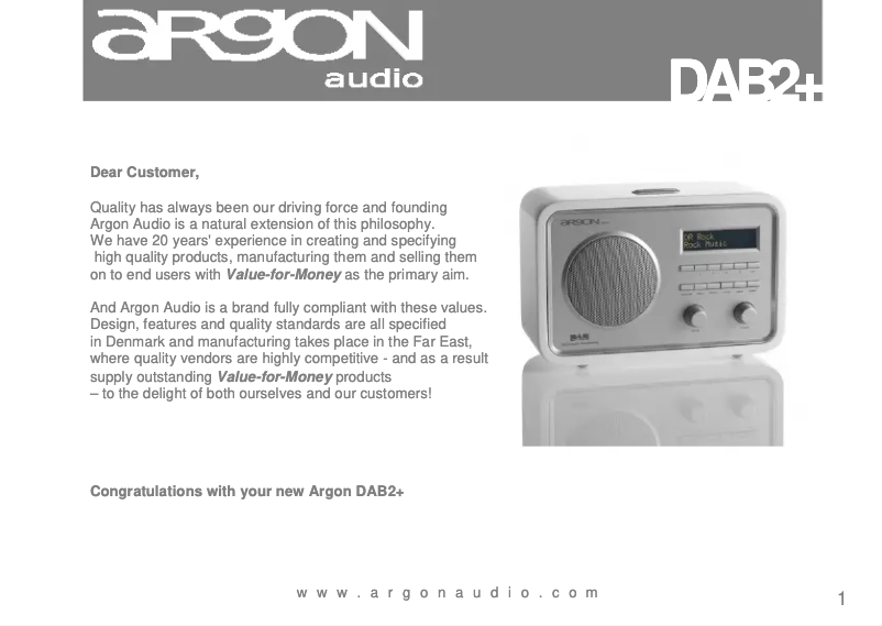 Page n°1 - Manuel utilisateur Argon DAB2+ BT