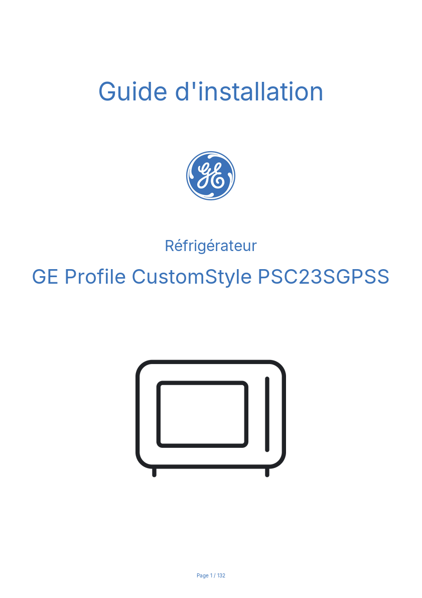 Page n°1 - Guide d'installation GE Profile CustomStyle PSC23SGPSS