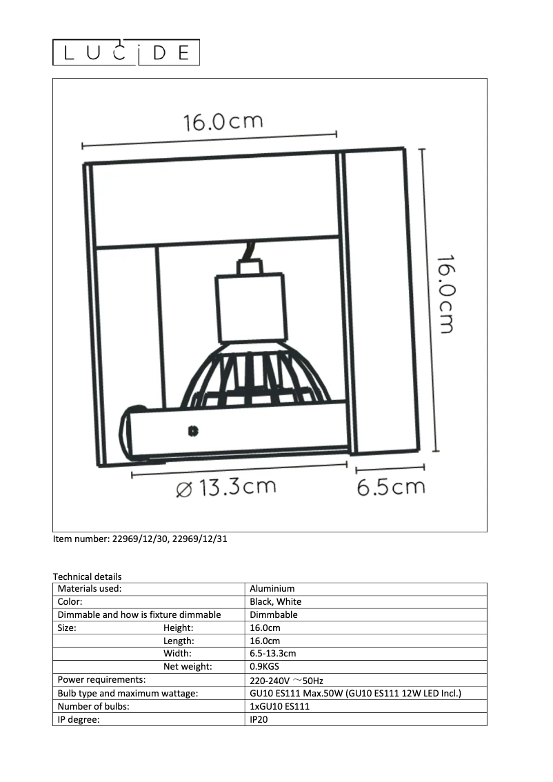 Page 1 of the manual User Manual Lucide Griffon 22969/12/30