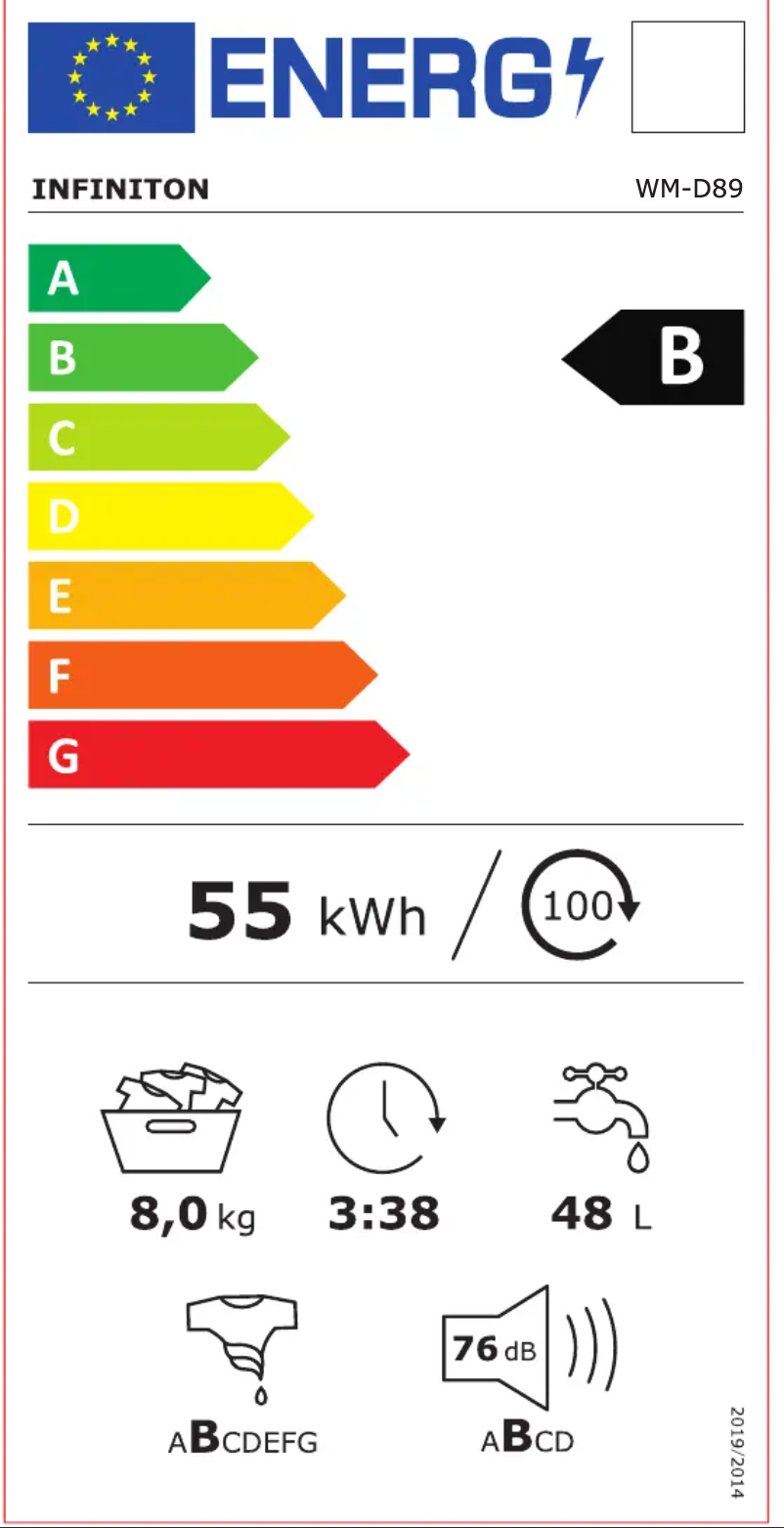Page n°1 - Label énergétique Infiniton WM-D89