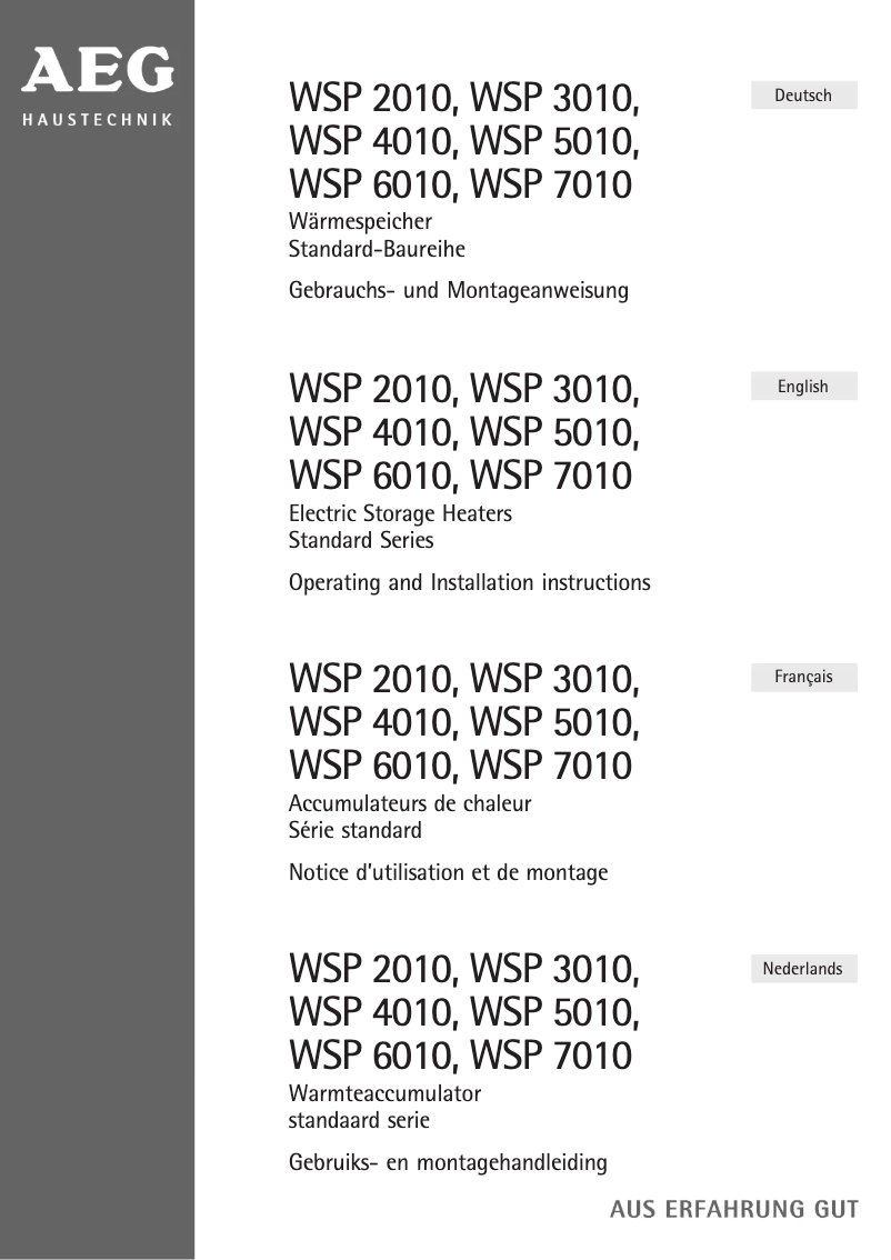 Page 1 de la notice Manuel utilisateur AEG WSP 7010