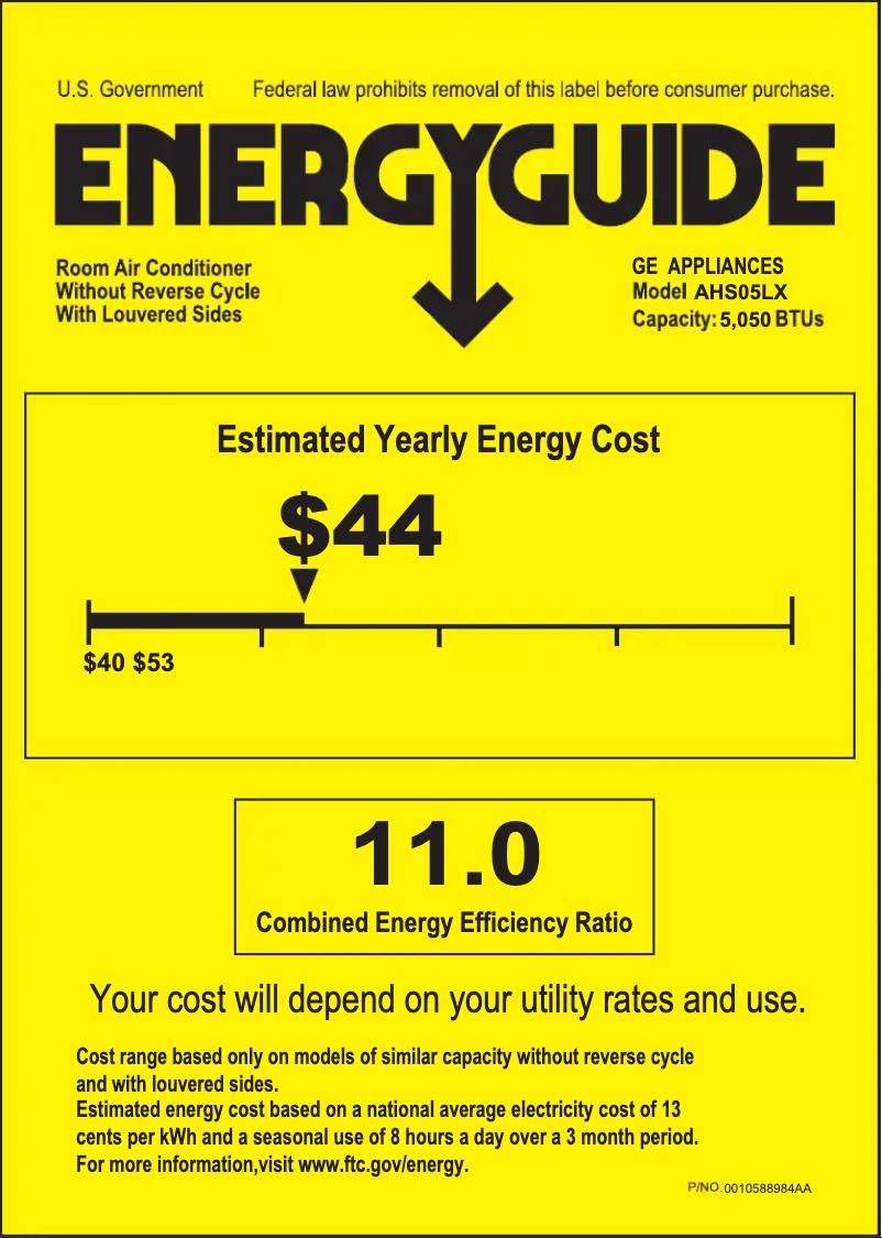 Page n°1 - Label énergétique GE AHS05LX