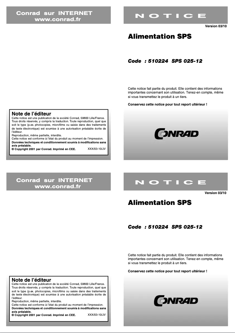 Page 1 de la notice Manuel utilisateur SunPower SPS 025-12