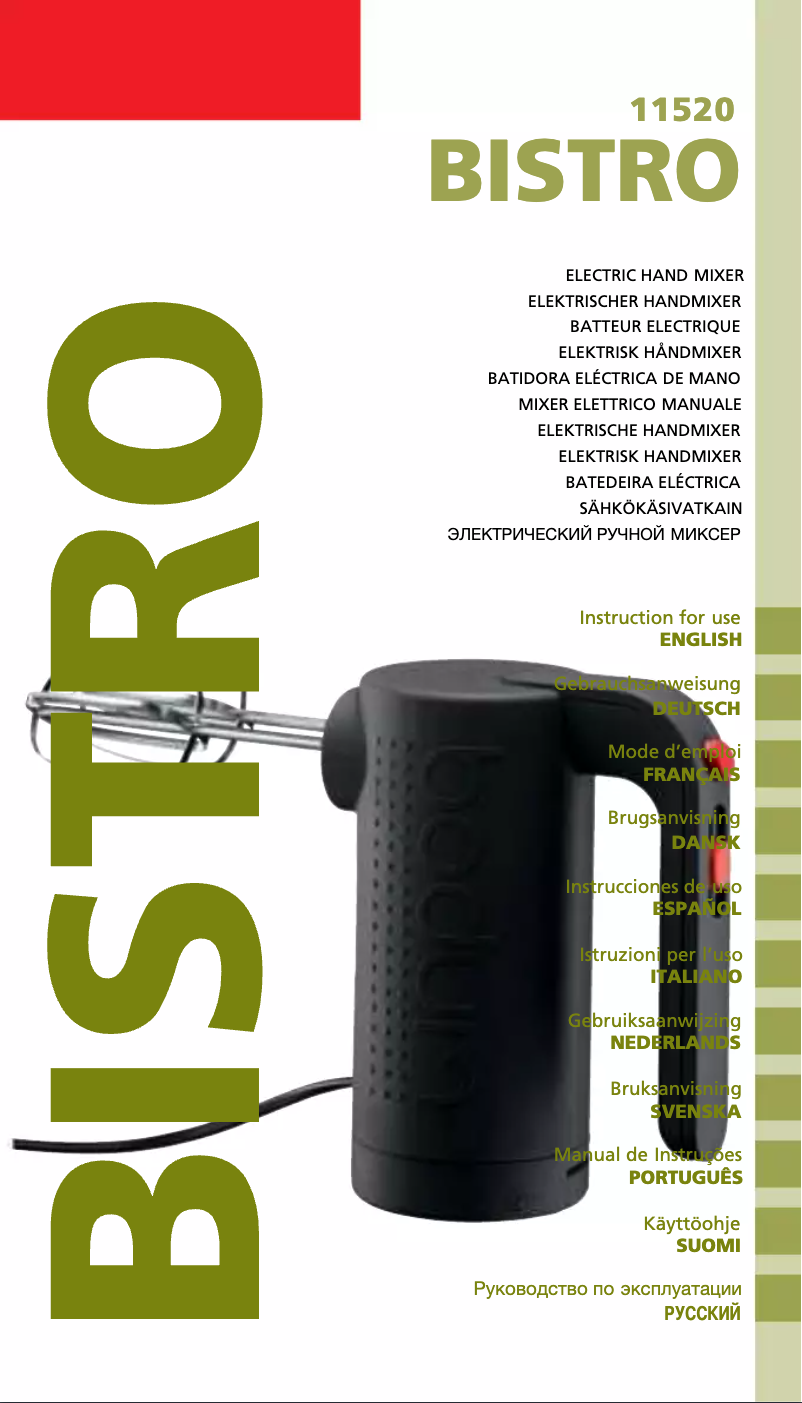 Page n°1 - Manuel utilisateur Bodum Bistro 11520