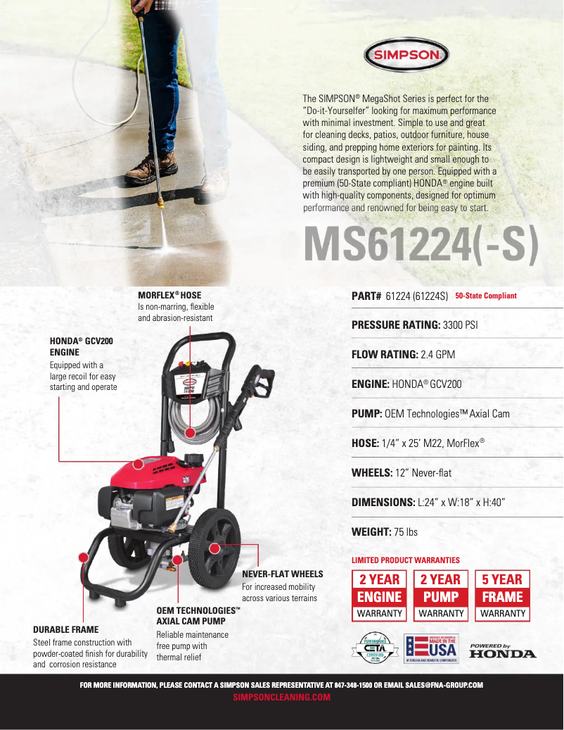 Page n°1 - Fiche technique Simpson Megashot MS61224-S