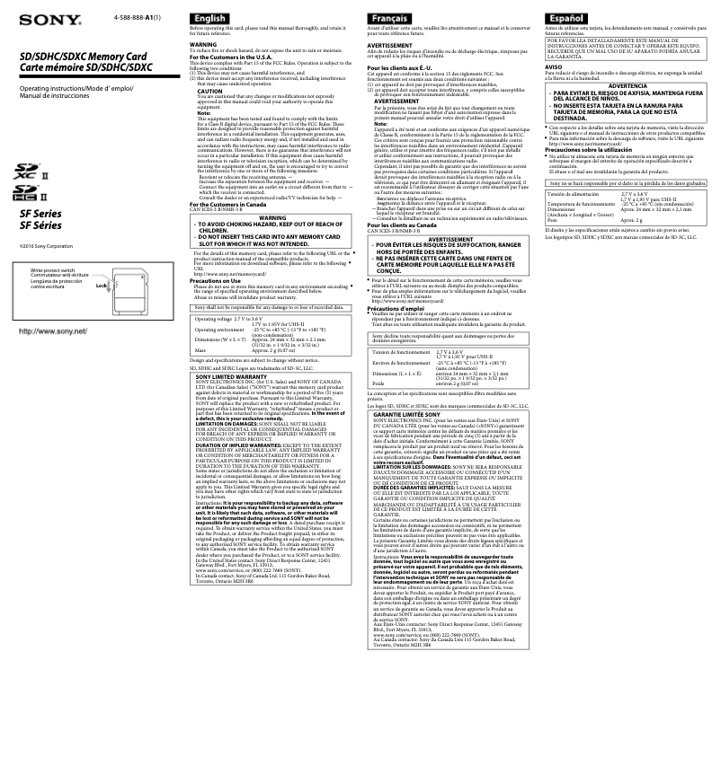 Page n°1 - Manuel utilisateur Sony SF-32UZ