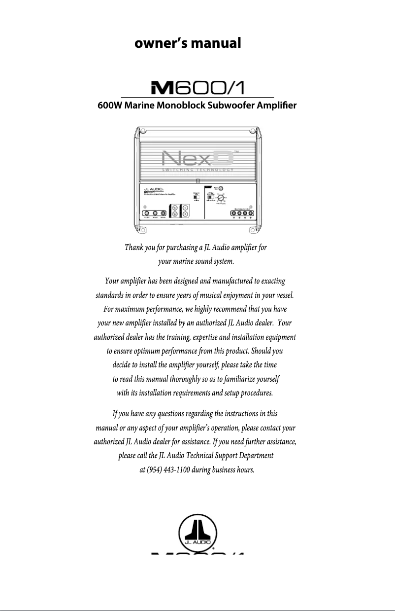 Page 1 de la notice Manuel utilisateur JL Audio M600/1