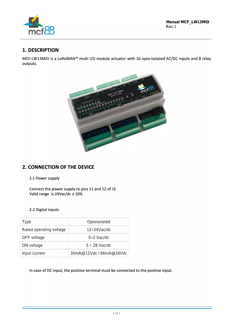 Página 1 del manual Manual de usuario MCF88 MCF-LW13MIO