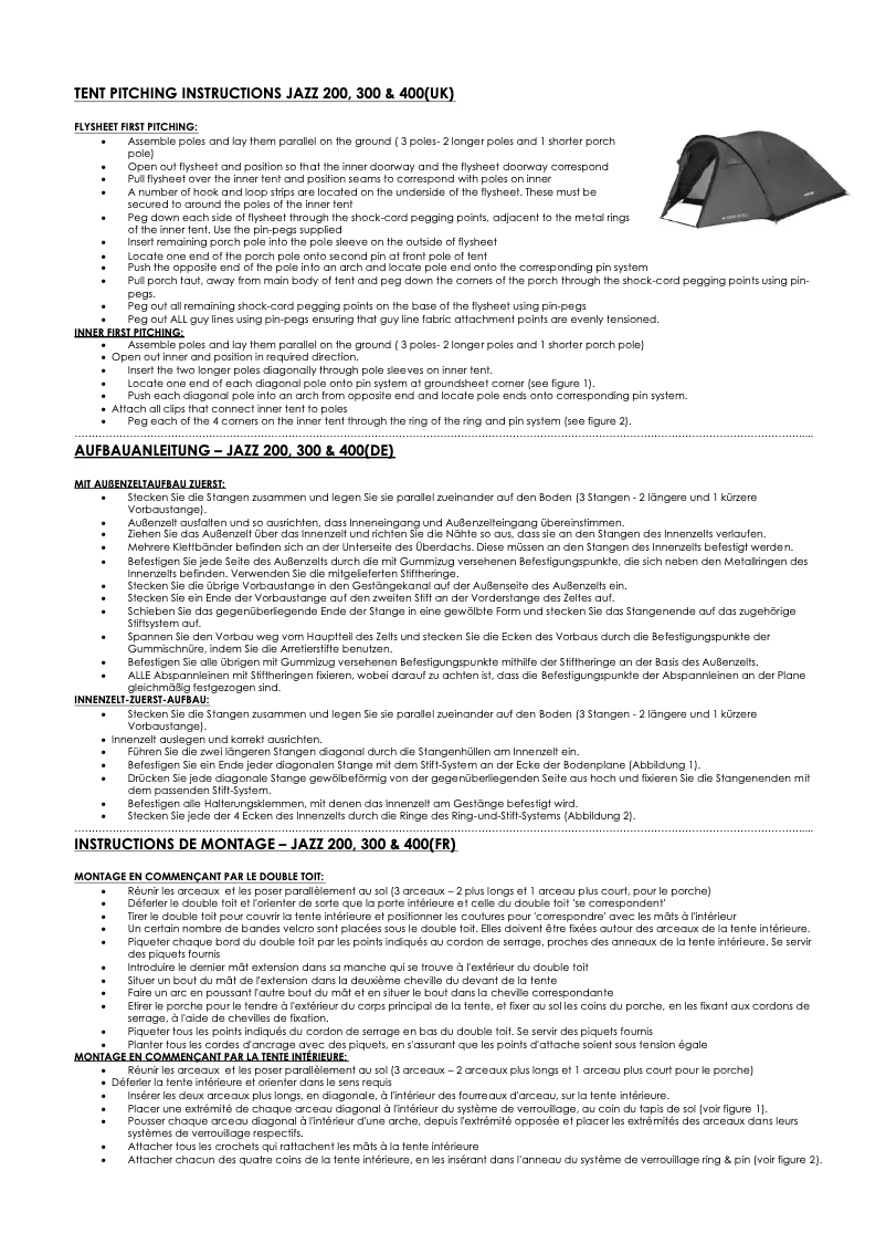Page n°1 - Manuel utilisateur Vango Jazz 400