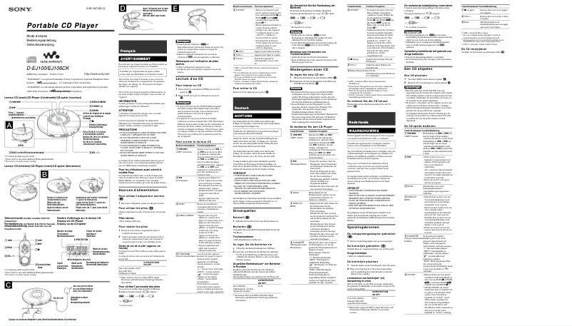 Page 1 de la notice Manuel utilisateur Sony D-EJ106CK