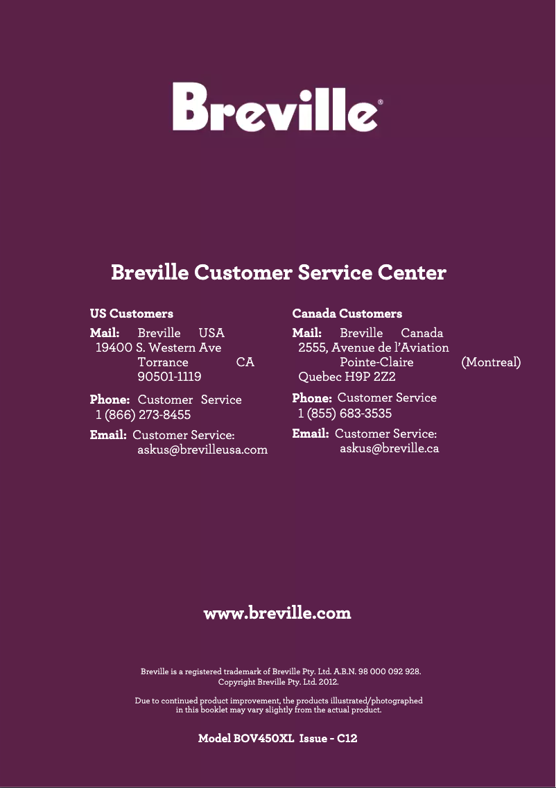 Page 1 de la notice Manuel utilisateur Breville the Mini Smart Oven BOV450XL