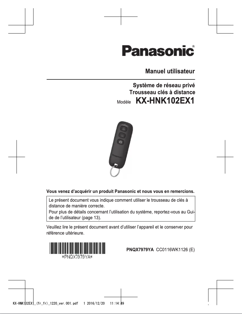 Page 1 de la notice Manuel utilisateur Panasonic KX-HNK102EX1
