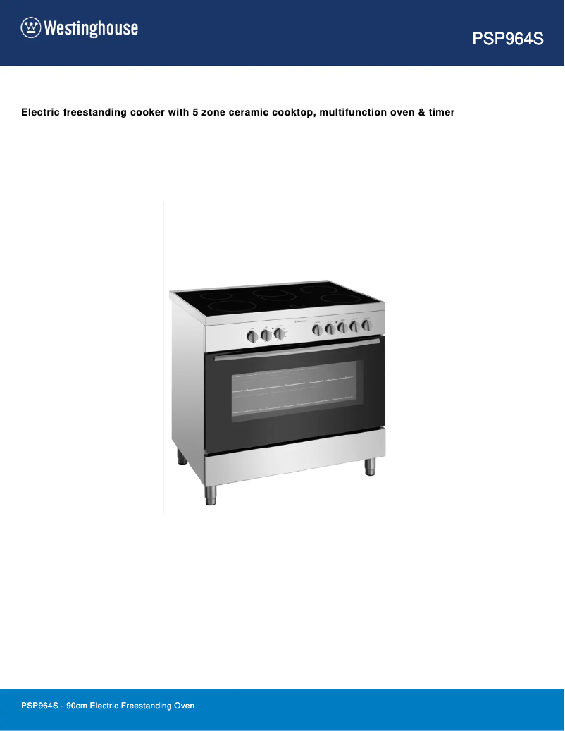 Page 1 de la notice Fiche technique Westinghouse PSP964S