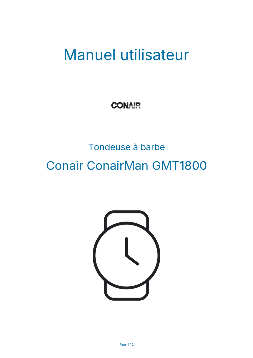 Page n°1 - Manuel utilisateur Conair ConairMan GMT1800