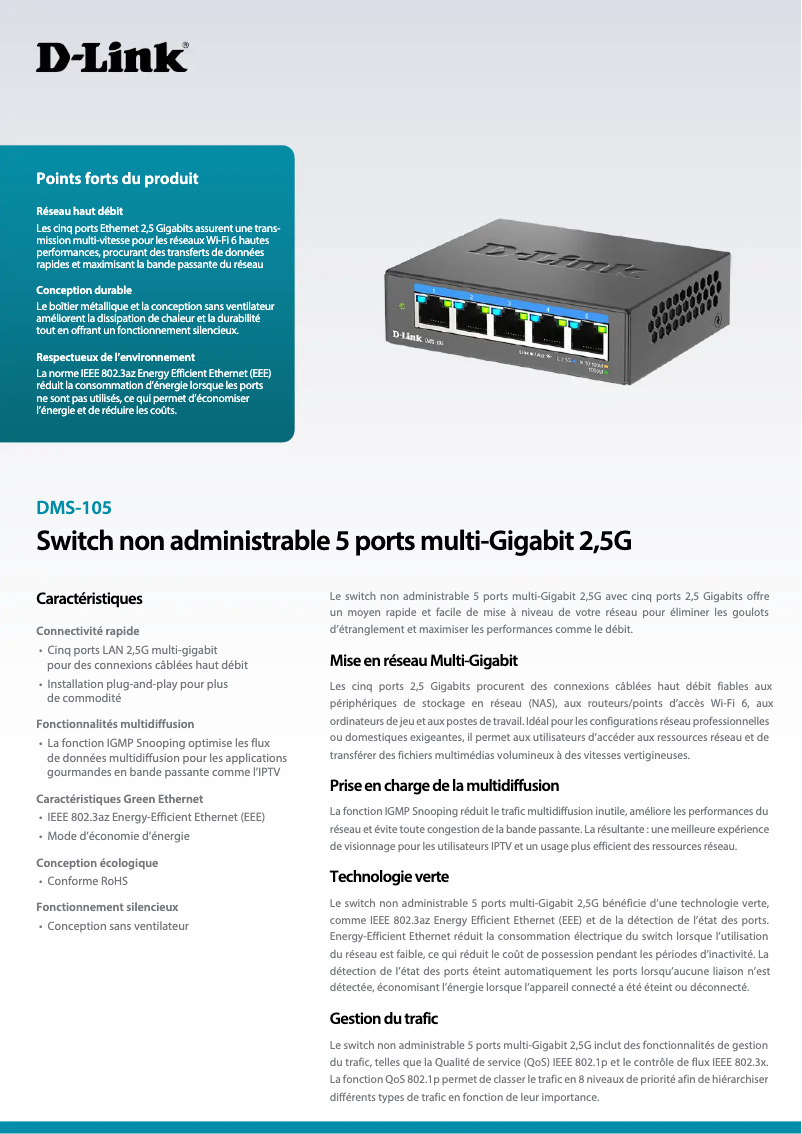 Page 1 de la notice Fiche technique D-Link DMS-105