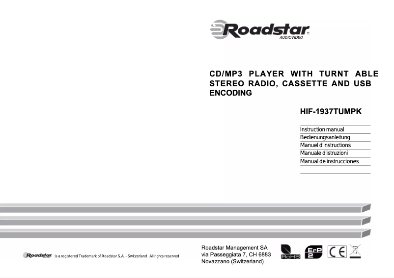 Page 1 de la notice Mode d'emploi Roadstar HIF-1937TUMPK