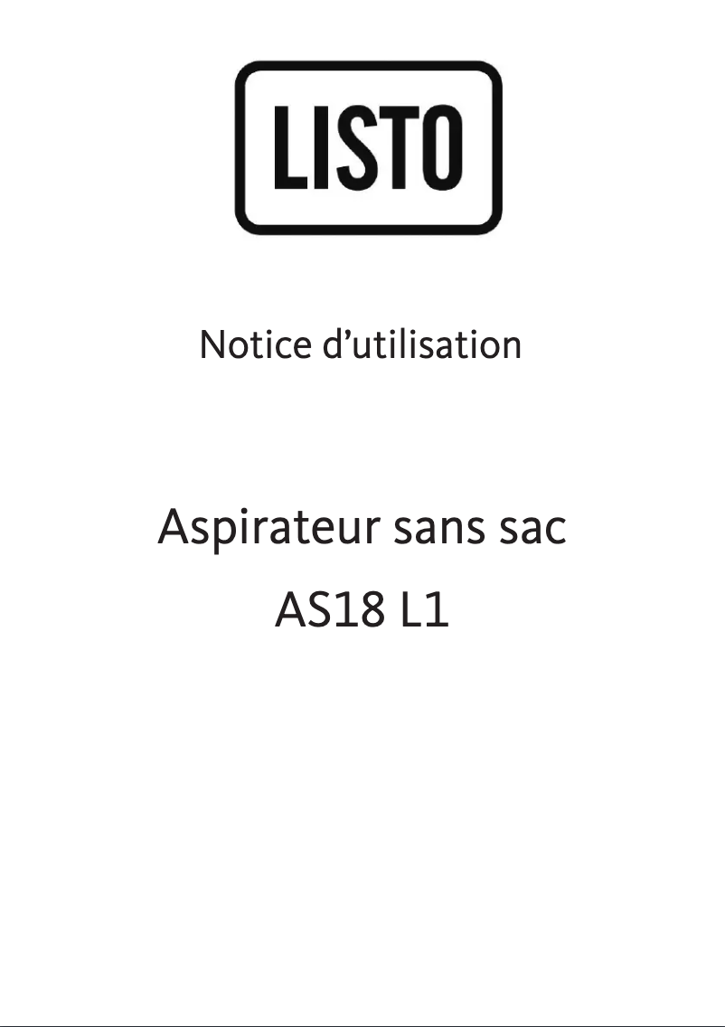 Page 1 de la notice Manuel utilisateur Listo AS18 L1