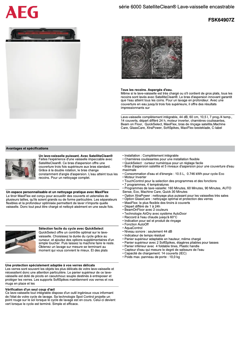 Página 1 del manual Ficha técnica AEG FSK64907Z