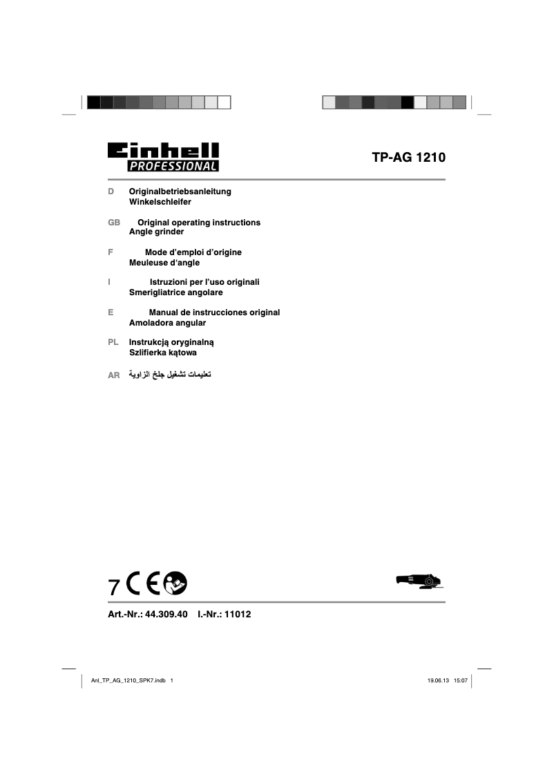 Page 1 de la notice Manuel utilisateur Einhell TP-AG 1210