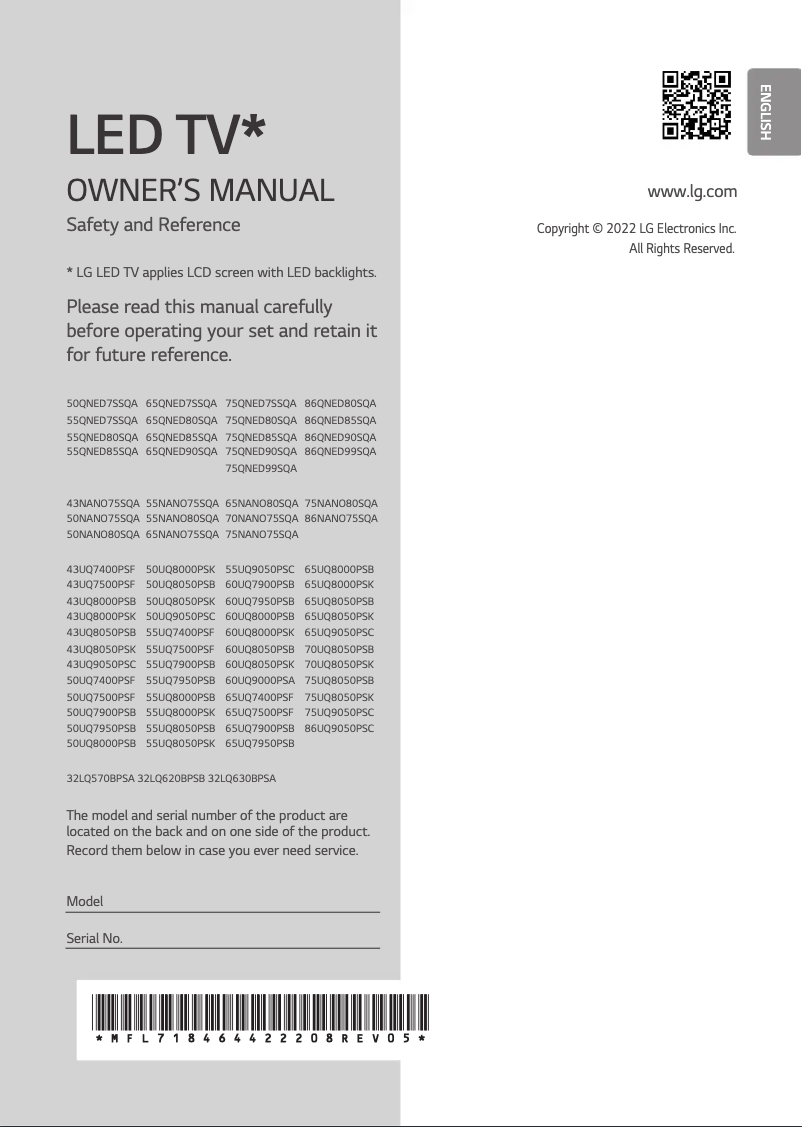 Page 1 de la notice Manuel utilisateur LG 65QNED85SQA