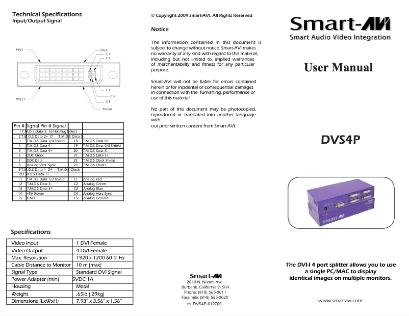 Page 1 de la notice Manuel utilisateur Smart-AVI RK-DVS4P-8S