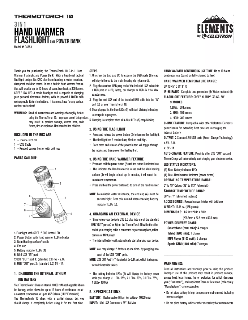 Page n°1 - Manuel utilisateur Celestron Elements ThermoTorch 10