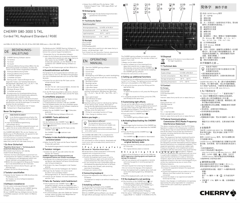 Page 1 de la notice Manuel utilisateur Cherry G80-3000 S TKL