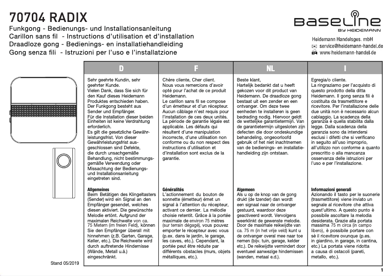 Page n°1 - Manuel utilisateur Baseline Radix 70704