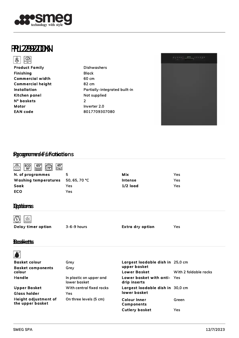 Page n°1 - Fiche technique Smeg PL292DN