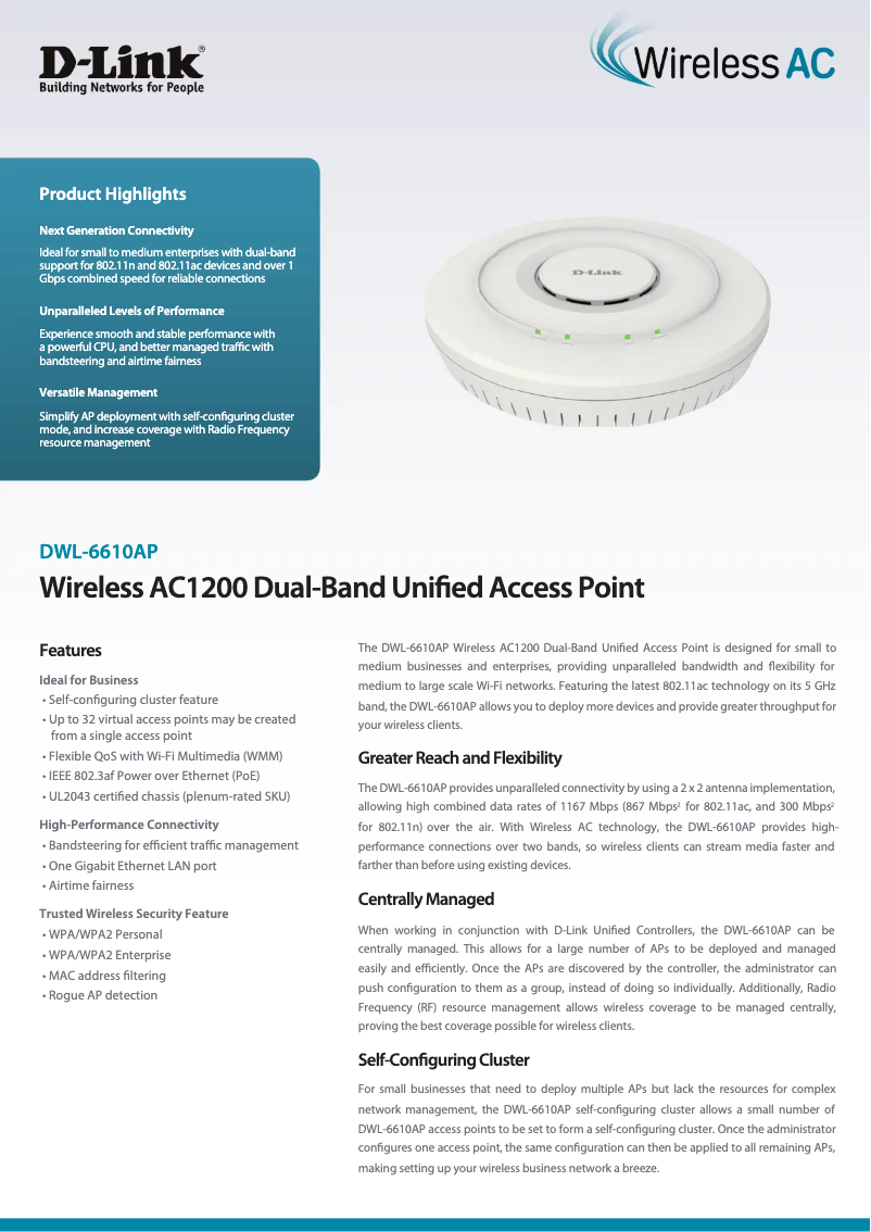 Page 1 de la notice Fiche technique D-Link DWL-6610AP